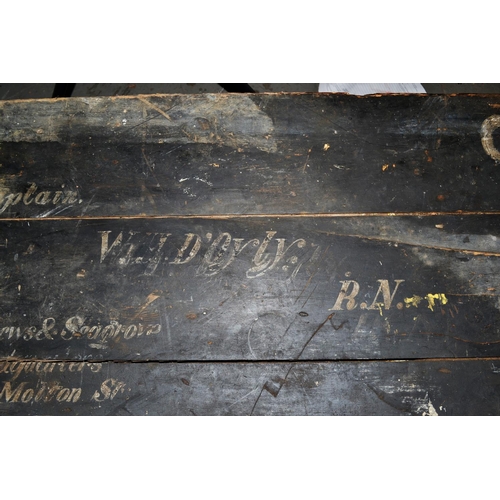 230 - Large pine box enscribed to a Captain of the Royal Navy - W.H. (Warren Hastings) D'Oyly