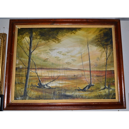 241 - Large abstract of Oil on Board of a swamp indistinctly signed