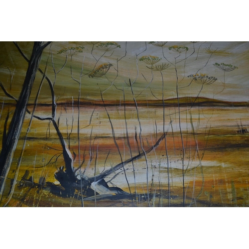 241 - Large abstract of Oil on Board of a swamp indistinctly signed