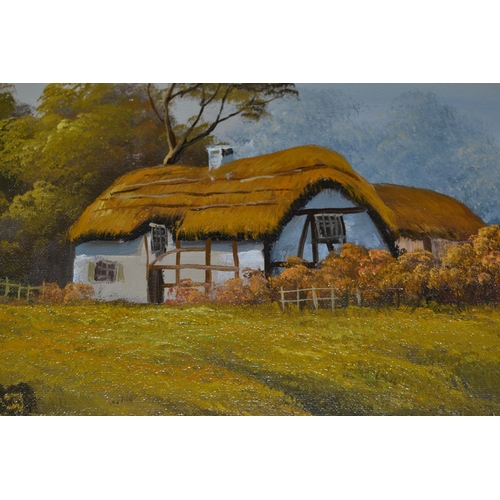 245 - Oil on Canvas of a cottage by a river - unsigned