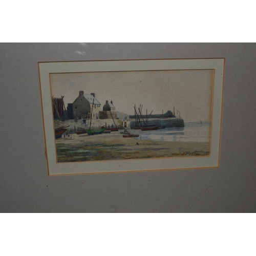 247 - Watercolour of fishing village signed F. Morton 1888