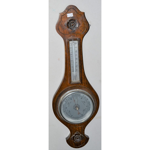 263 - Oak framed barometer thermometer