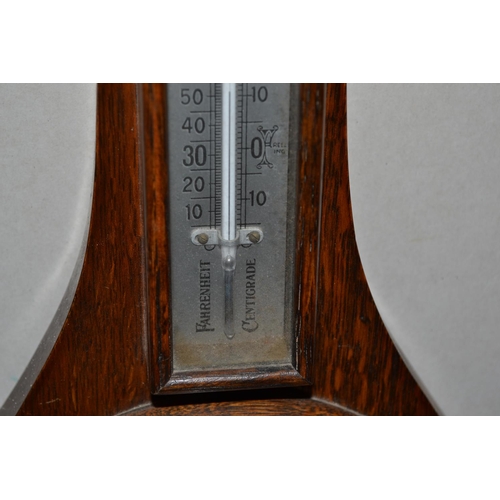 263 - Oak framed barometer thermometer