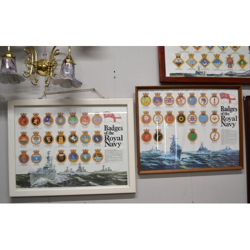 291 - 3 framed display of 'Badges of the Royal Navy'