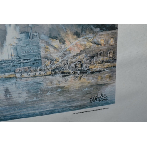 293 - Vintage Print of the Bombing of Malta Harbour after Galea