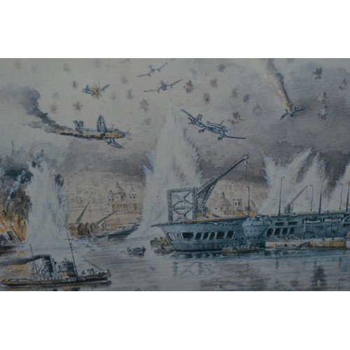 293 - Vintage Print of the Bombing of Malta Harbour after Galea