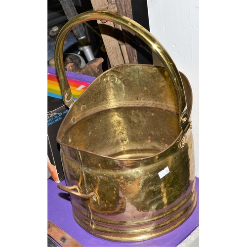 302 - Vintage brass coal bucket