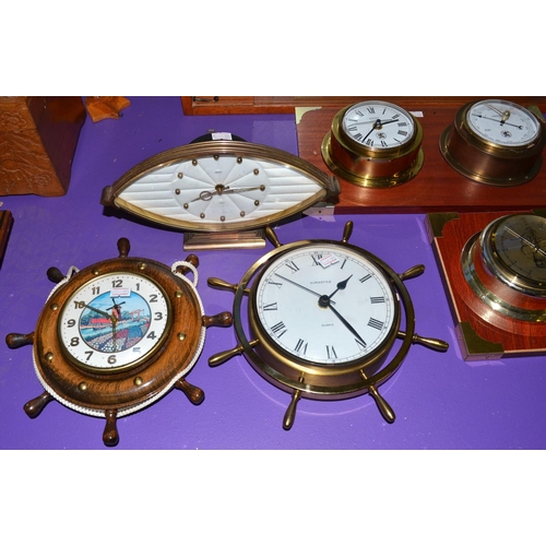 349 - A collection of 5 clocks and barometers - nautical themed