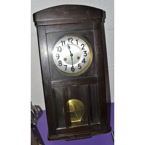 361 - Vintage wooden wall clock with key