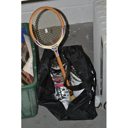 363 - Ski boots and a wooden squash racquet