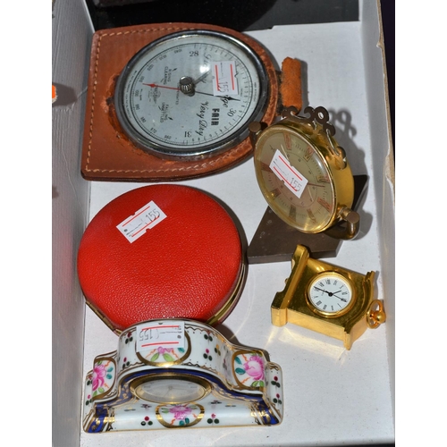 381 - 3 small clocks, barometer and thermometer