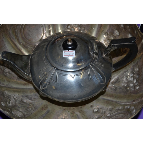 382 - Silver plated fruit bowl and an Art Deco teapot