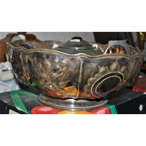 382 - Silver plated fruit bowl and an Art Deco teapot