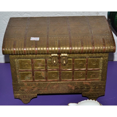 398 - An unusual brass covered box in the form of a Dowry chest