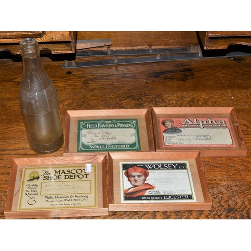 429 - 4 vintage advertising labels (2 for Wallingford) and a Wallingford Mineral Water bottle