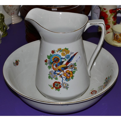 447 - Vintage washbowl and jug set