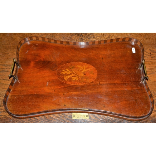 449 - An Edwardian wooden butlers tray with marquetry inlay