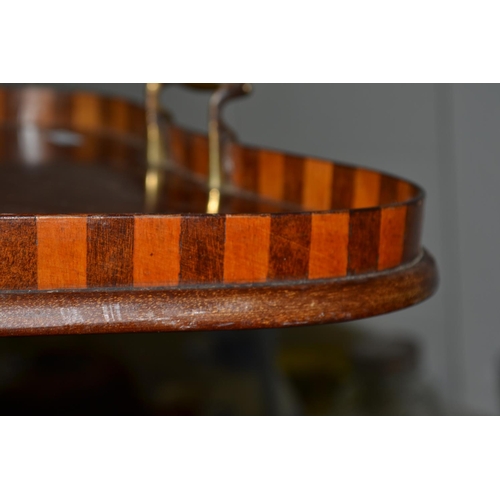 449 - An Edwardian wooden butlers tray with marquetry inlay