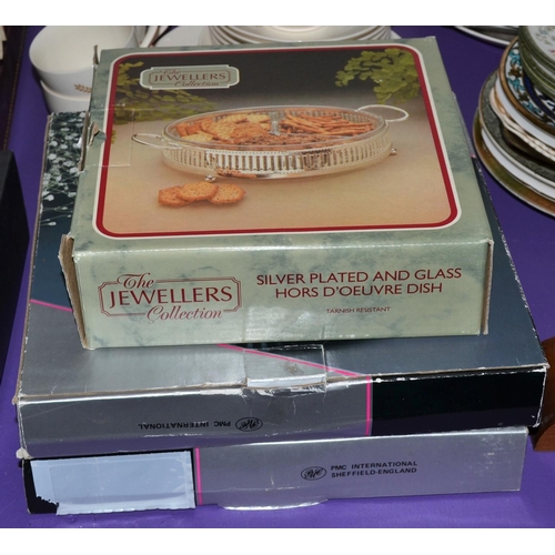 458 - 3 silver plated and glass dishes in boxes