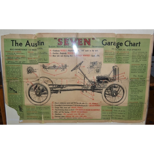 469 - A rare 1920's/30's Austin Seven garage wall chart - folio case not included