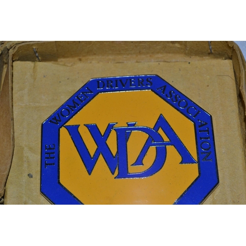 587 - A vintage enamel and chrome car badge - WDA (Women Drivers Association)