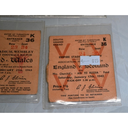 661 - 3 Ticket Stubs - 1942 England Vs Scotland, 1943 England vs Wales & 1951 Festival of Britain Boxing T... 