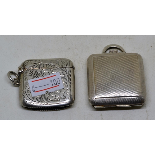 669 - Silver Vesta case and a Silver stamp box formed as an Art Deco period suitcase