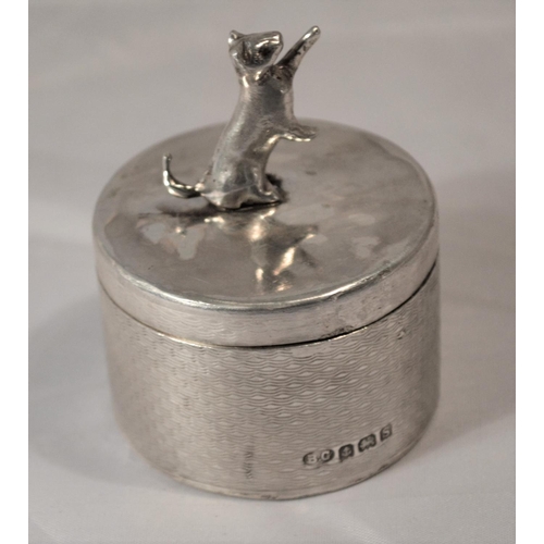 702 - A silver trinket box mounted with a cat - Birmingham 1942 by Bert Gordon