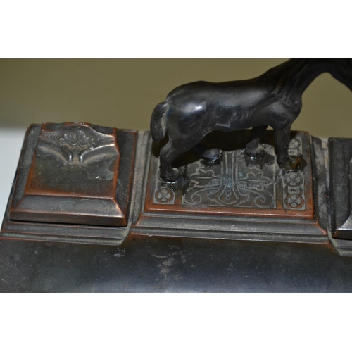 710 - Bronzed desk stand mounted with a horse