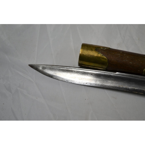 736 - Unusual Ethinc brass and wooden sheathed knife