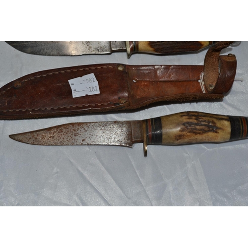 738 - 3 vintage knives - 2 with horn handles - One marked Slater Bros of Sheffield