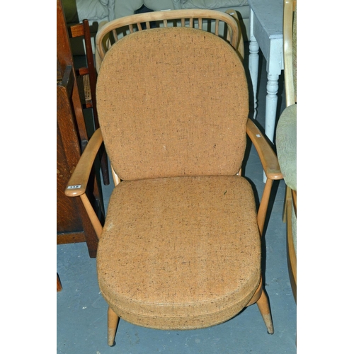 118 - Vintage Ercol armchair with orange cushions