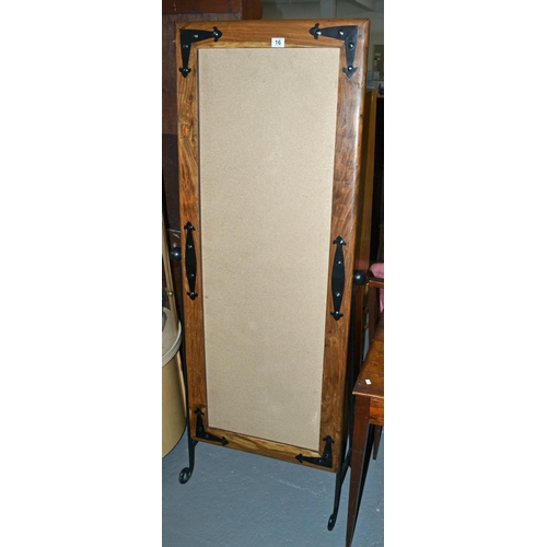 16 - A large wooden and cast iron cheval mirror frame