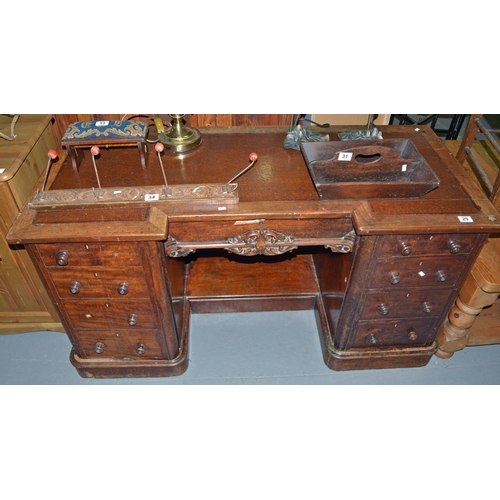 29 - Victorian Mahogany leather topped desk with faux drawers