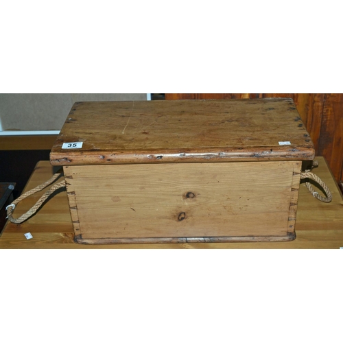 35 - Antique pine box with rope handles