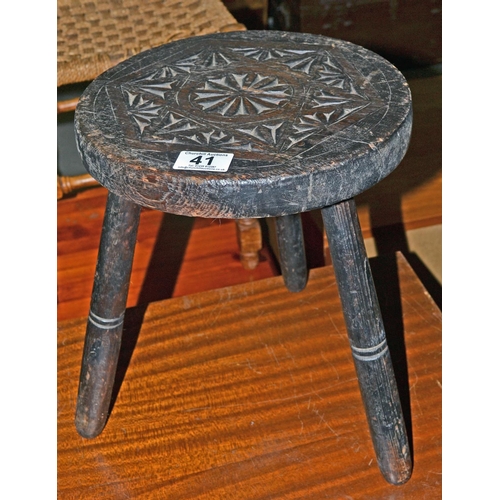 41 - Antique carved wooden milking stool