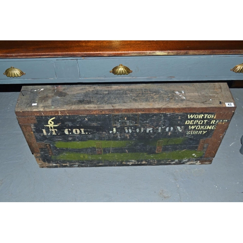 43 - Vintage Military Wooden trunk - Lt Col J.Worton