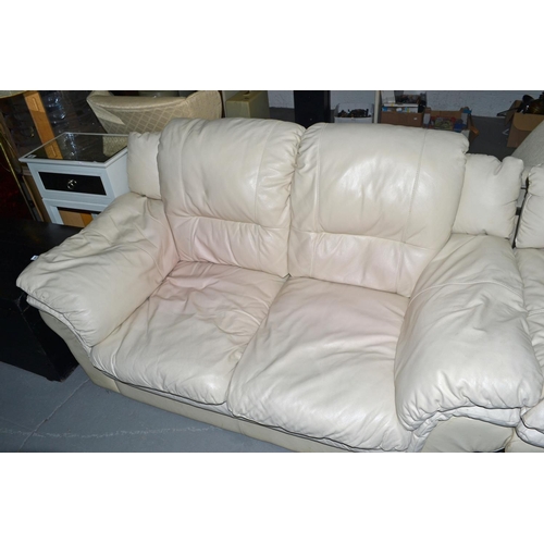 65 - Cream leather sofa and 2 chairs