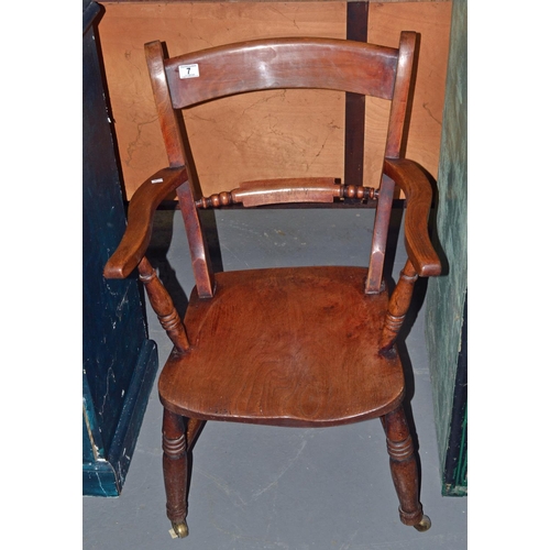 7 - Antique Elm seated Oxford chair on casters