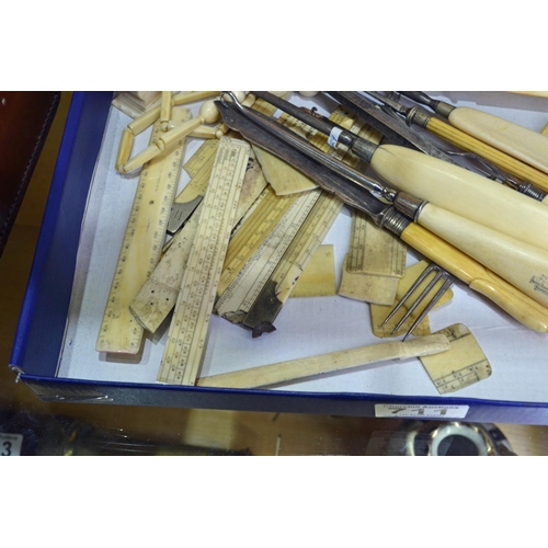 711 - Qty of antique ivory pieces, rulers and cutlery etc