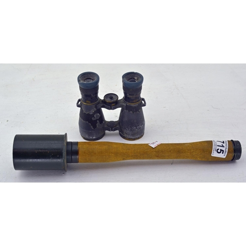 715 - vintage dummy stick grenade and a pair of binoculars