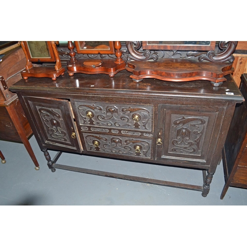 80 - Art Nouveau carved oak sideboard