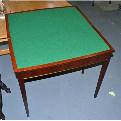 1 - A good quality Mahogany fold over card table with baize interior