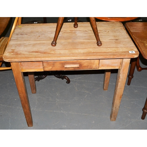 14 - An antique pine side table with drawer