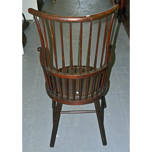 16 - An antique Thames style Windsor farmhouse arm chair with leather seat