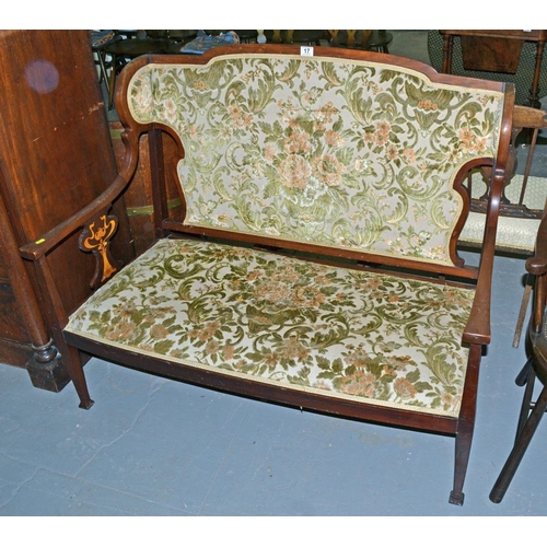 17 - An Art Nouveau period 2 seater settee with inlaid Art Nouveau motifs