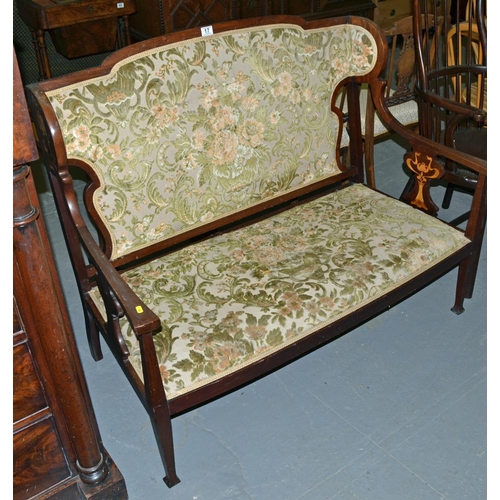 17 - An Art Nouveau period 2 seater settee with inlaid Art Nouveau motifs