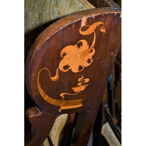 17 - An Art Nouveau period 2 seater settee with inlaid Art Nouveau motifs