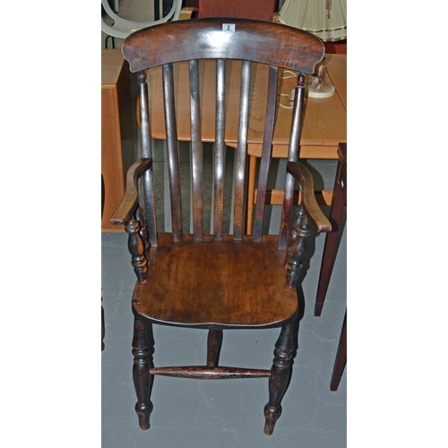 2 - An antique slat backed farmhouse Windsor armchair