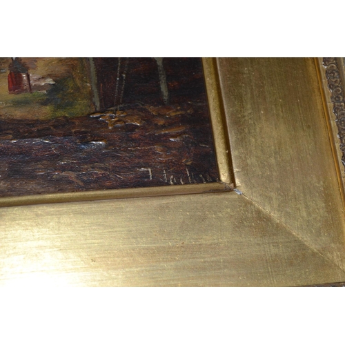 230 - An antique oil on canvas in decorative gilt frame showing a rural scene - signed Jackson?